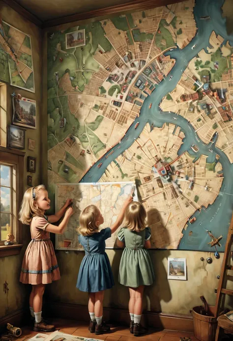 a map on the wall, by bob byerley, best quality, masterpiece, 8k