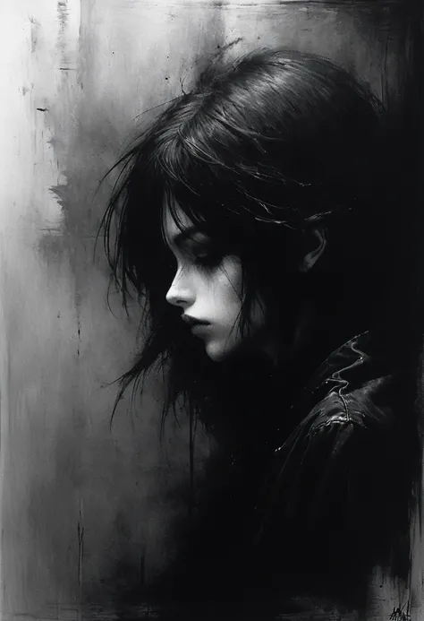 ashley wood style, dark scarlet, chemiluminescence, girl, (minimalism: 1), ray tracing details...stephen gammell style - iaaya i...