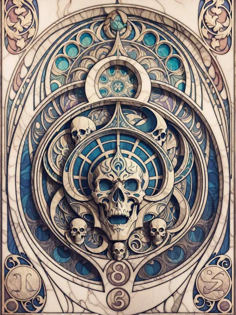 ((Art Nouveau Style)); Stone Cold Steve Austin Skull; symmetrical with thick lines, Fibonacci, golden ratio, 3D metal structure ...