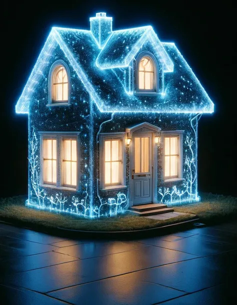 AIS-BLMN Christmas lights, In a small house in the suburbs, At night,No background