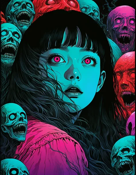 illust、art、from 80s horror movie, directed by junji ito、nightmare、high detail, realsitic shadow、analog style, chromatic aberrati...