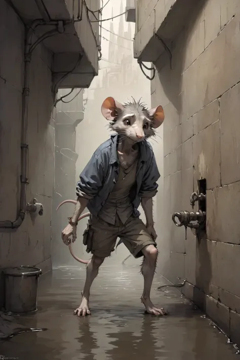 jean-baptiste monge style - a scruffy sewer rat, in the style of redwall illustrations.