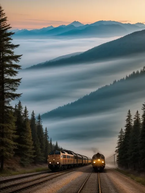 the image you describe suggests an atmosphere of mystery and natural beauty. imagine a train slowly traveling along the tracks t...