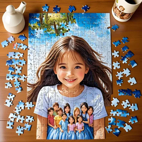 a ultra realistic beautiful photograph, a 500-piece jigsaw puzzle spread out on a table. as each piece is put together, the imag...