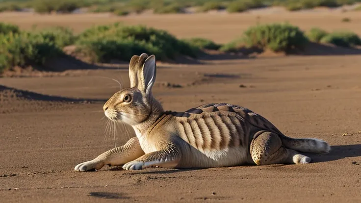 The hare waking up, stretching and yawning, then suddenly realizing the tortoise is ahead.