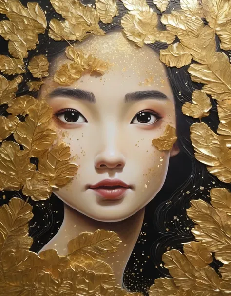 Gold Leaf Art/gold leaf art,girl,in style of Barbara Takenaga