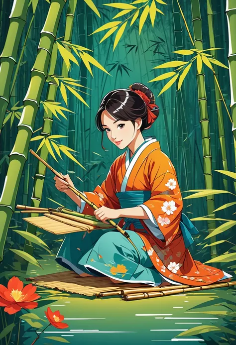 cover page, the tale bamboo-cutter
, flat design, vector illustrations, graphic illustration, detailed 2d illustration, flat ill...