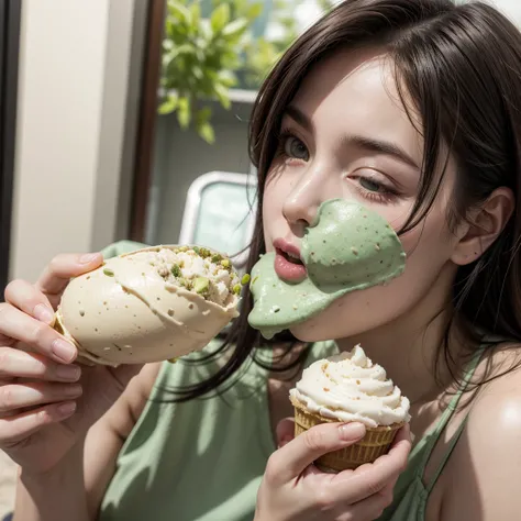 eating pistachio ice cream