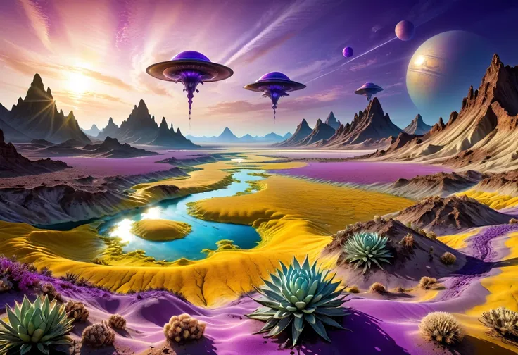 alien landscape: 1.5, (best quality, master of peace: 1.3), (ultra detailed, surreal colors: 1.5), cosmic, alien and surreal lan...