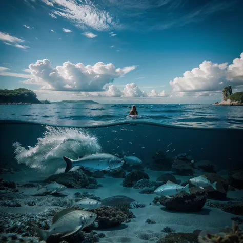 photos in the sea with fish and beautiful views