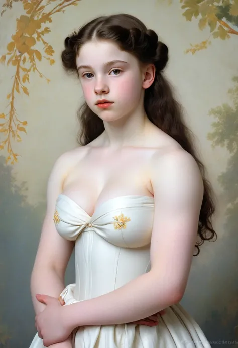 pale skin muscular brunette 13 year old girl huge breasts in the style of william-adolphe bouguereau