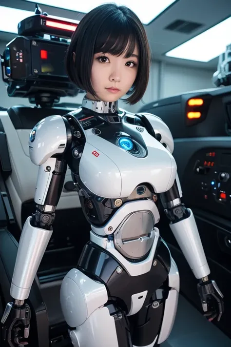 masterpiece, best quality, extremely detailed, japaese android girl,portrait,plump,a bit chubby,control panels,android,droid,mec...