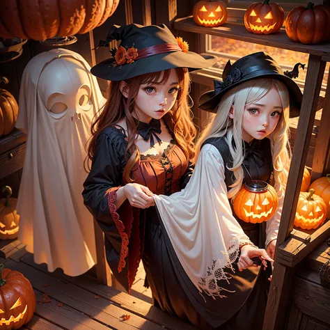 Halloween Trick or Treat, Season Autumn,,An illustration, beautiful,Ghost、Ghost