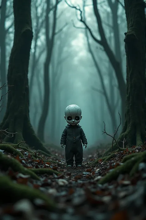 scary doll in the middle of the forest