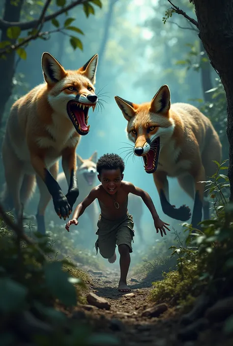 video around dangraus forest in 10 to 12 fox looked very danger mauth in blud any other animal in which african boy cry run