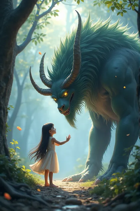 awesome creature with a young girl