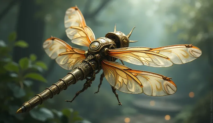 magic mechanical elegant dragonfly, ancient mechanism, fantasy art,