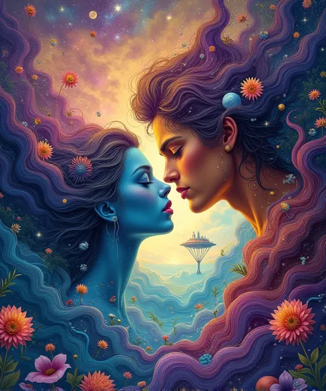 (fusion of man and woman:1.4), depicted in a surreal and fantastical art style, (the fusion creates a harmonious blend of mascul...