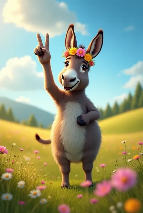 donkey making the v sign