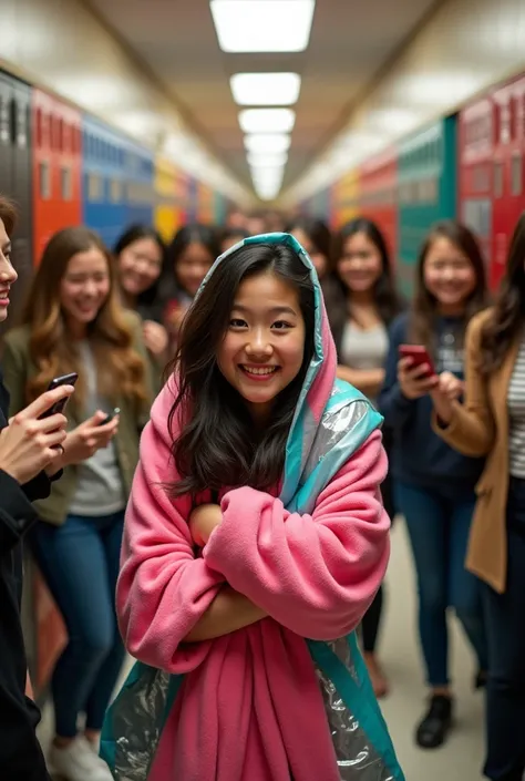 Create a girl named Huynh in high school, wrapped in blanket and duct tape by friends. Wrapped so tightly that it cannot get out...
