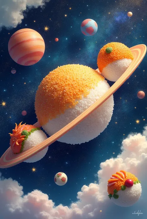 onigiri planet with the other onigiri in solar system