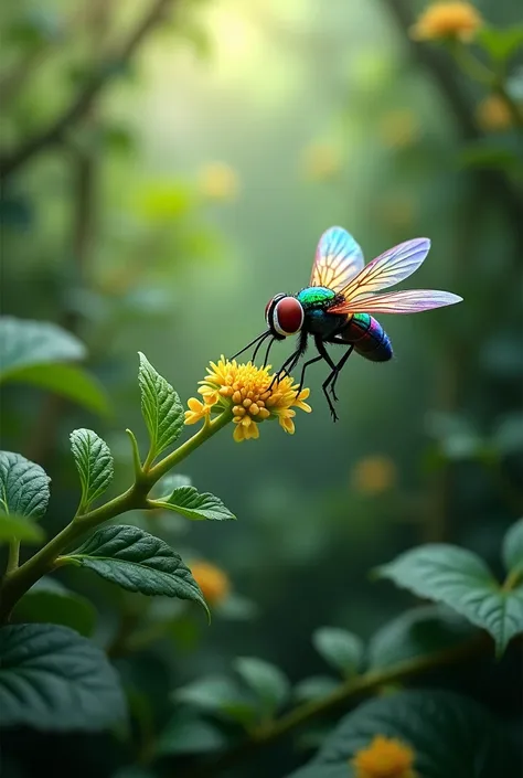 fly hovering over a tetrastigma plant