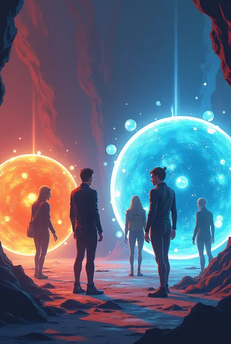 image: the group enters the land of the halogens, where the environment is vibrant and filled with flickering lights, creating a...