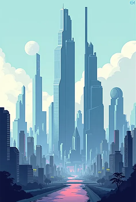 wallpapers for android with a long size downwards, a futuristic cityscape with skyscrapers in 2d art and like pixel art in cool ...