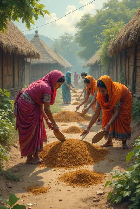 village women make cow dung  image