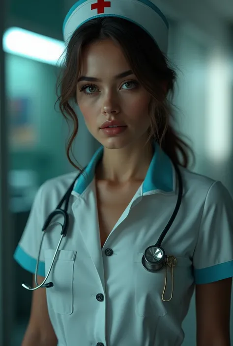 a sexy nurse in a short skirt, photorealistic, 1girl, beautiful detailed eyes, beautiful detailed lips, extremely detailed face ...