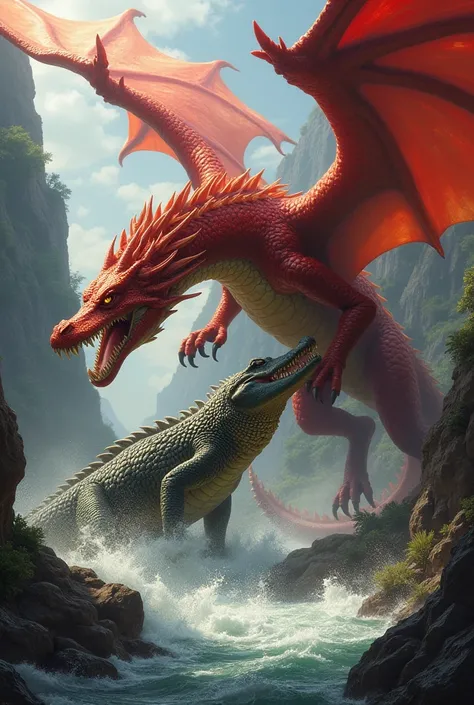 crocodile and red dragon fight