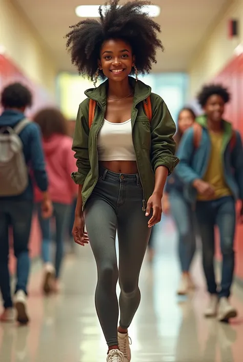 african american high school girl wearing leggings showing butt off at school