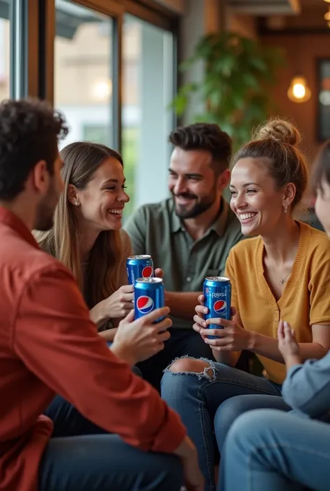 adults in their 30s holding pepsi cans