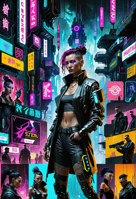 create a mood board on the theme cyberpunk