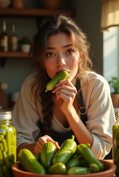 woman eating pickles