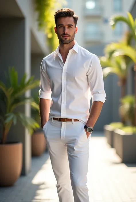 a guy wearing white pant and shirt