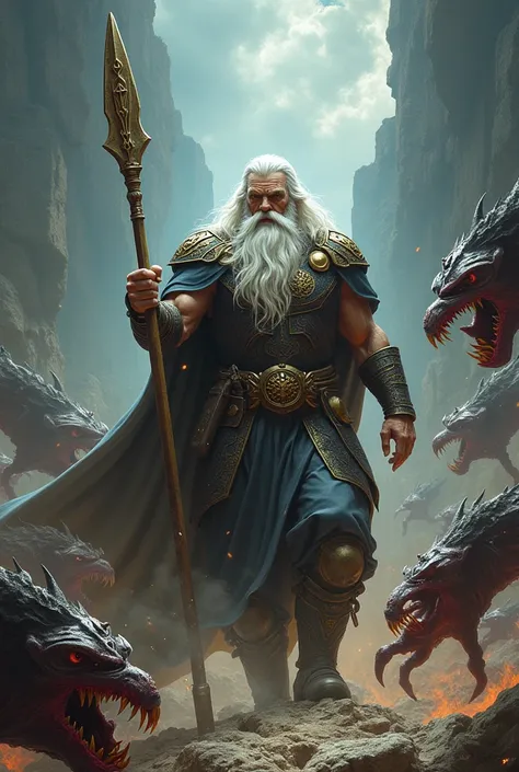 a picture of odin using gungnir to fight demonic entities realistic image