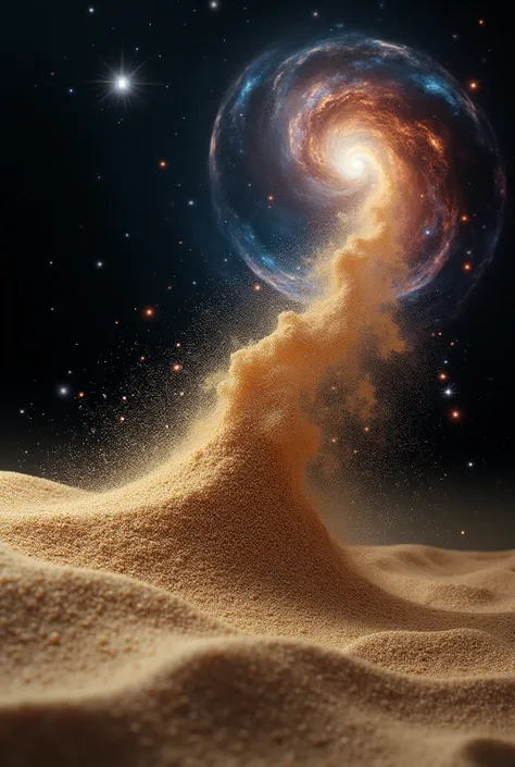 (photorealism:9:19) sand grains turning in to real stars, galaxy, outer space