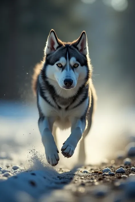 slow-motion clip of a husky running, with speed lines and motion blur to emphasize speed.