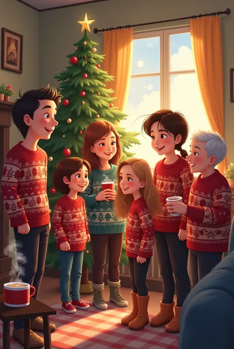 create an illustration illustration moments of celebrating christmas season with warm atmosphere and happy moments