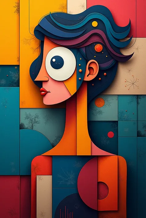 simple and colorful cubism art painting that expresses surprise and happiness