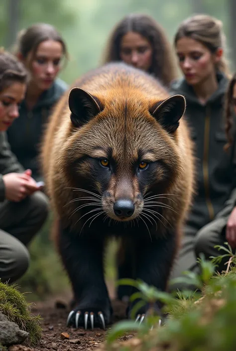 several women looking at wolverine