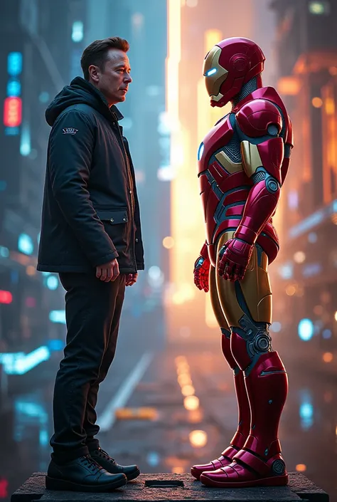 Comparing Elon Musk and Ironman in the story of being a hero of humanity, the background shows technology that helps humanity, t...