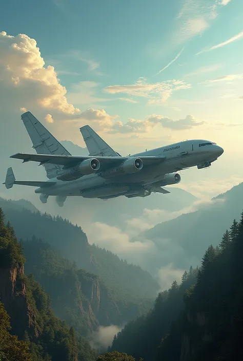 a beautiful landscape with a giant fantasy plane