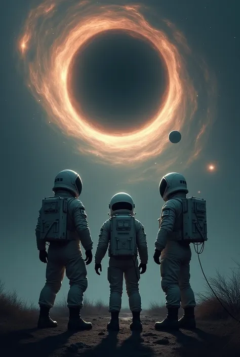 ((best quality)), ((masterpiece)), (detailed), perfect astronauts interstellar final sad scene like a movie poste black hole bac...