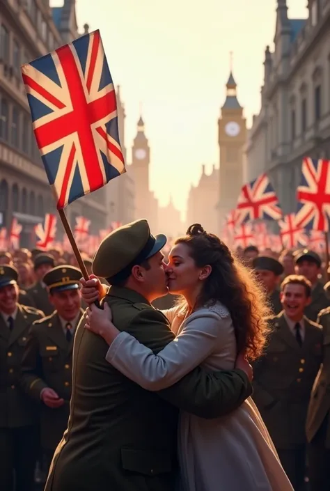 v-e day celebration:

"a jubilant street scene in london on victory in europe (v-e) day, with crowds celebrating, waving british...