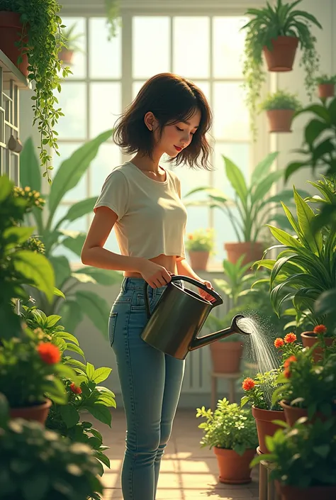 ing a female student watering plants