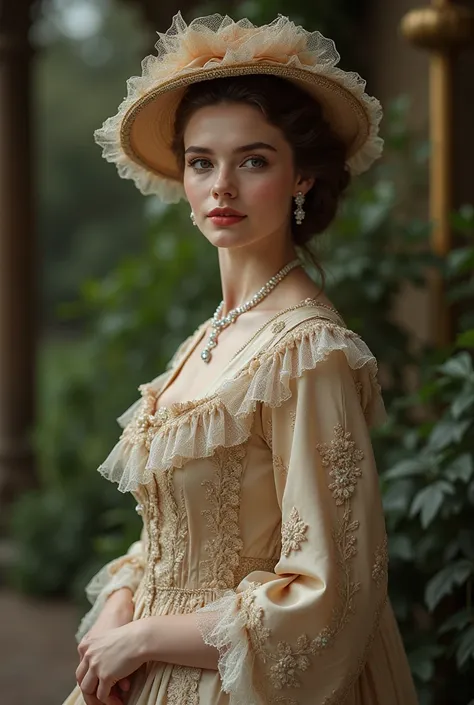 an upper-class edwardian woman in her period costume