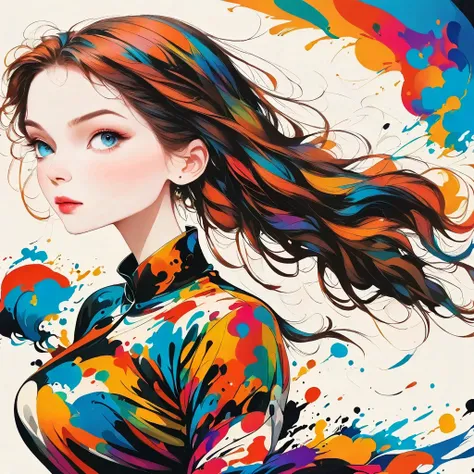 female silhouette:jock:dynamic poses:contour,ink splatter,bold colors,dynamically,rich and colorful,an abstract painting，look cl...