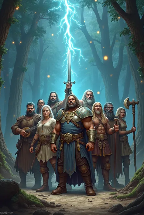 "an epic fantasy rpg scene featuring 11 distinct adventurers. each character is standing together, showing their unique traits. ...